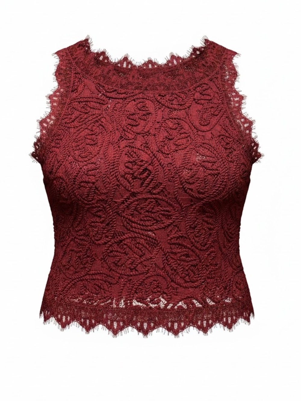 Sans Souci Wine Red Lace Cropped Tank